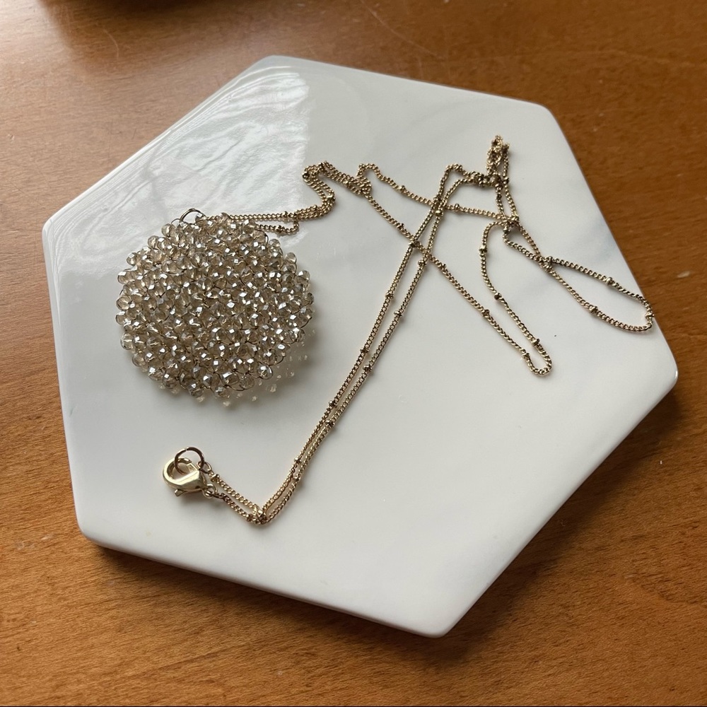 Gold Glass Bead Circle Pendant Long Necklace